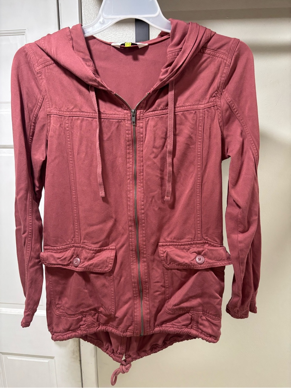 Sierra Women's Dusty Rose Zip-Front Hooded Jacket with Back Bottom Drawstring M